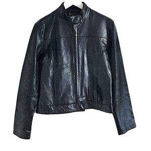 Brody black fitted textured leather moto jacket